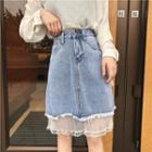 Mesh Panel Mini A-line Denim Skirt