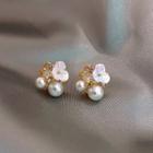 Faux Pearl Flower Earring Silver - One Size