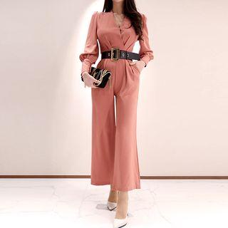 Long-sleeve Wrap Wide Leg Jumpsuit