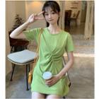 Short-sleeve Shirred A-line Mini Dress