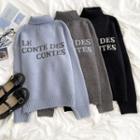Long-sleeve High-neck Lettering  Knit Sweater