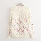 Floral Embroidered Cable-knit Sweater