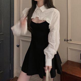 Cropped Shirt / Spaghetti Strap Mini A-line Dress