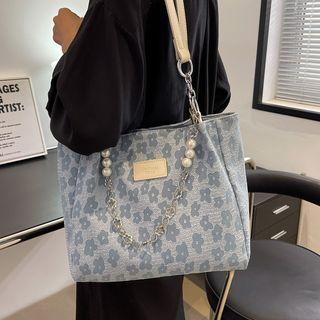 Faux Pearl Canvas Tote Bag