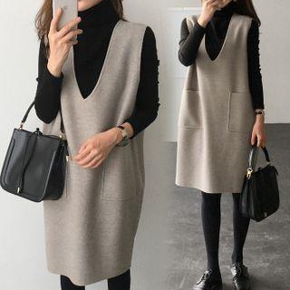 V-neck Knit Overall Dress