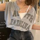 Sleeveless Mock Two-piece Lettering Top
