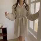 Tie-waist Slit-side Knit Dress
