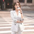 Double-breasted Striped Blazer / Buttoned Vest / Straight-cut Pants / Set