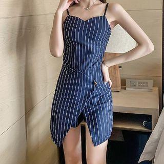 Set: Spaghetti Strap Striped Mini Sheath Dress + Shorts