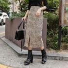 Slit-front Leopard Midi Skirt