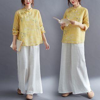 Printed Mandarin Collar Blouse