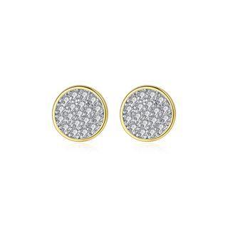 Simple Temperament Plated Gold Geometric Round Cubic Zirconia Stud Earrings Golden - One Size