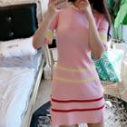 Short-sleeve Knit Sheath Dress Pink - One Size
