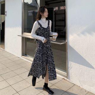Spaghetti Strap Leopard Print Midi A-line Dress