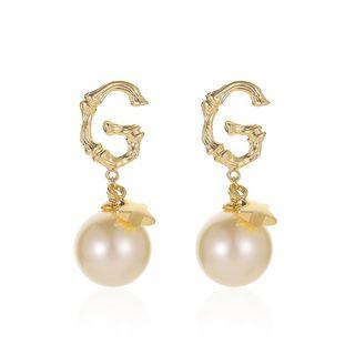 Letter G Ear Stud 1 Pair - Gold - One Size