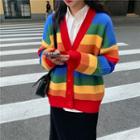 Long Sleeve Striped Cardigan As Shown In Figure - One Size