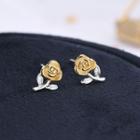925 Sterling Silver Rose Earring Es842 - Silver & Gold - One Size