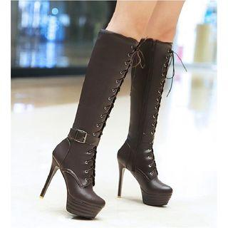 Lace-up Platform Stiletto-heel Knee-high Boots