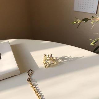 925 Sterling Silver Star Open Ring K669 - Silver - One Size