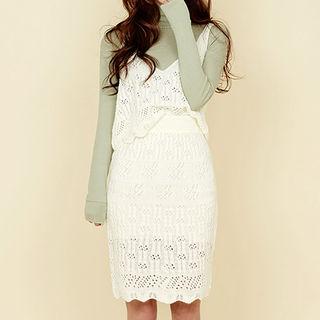 Pointelle-knit Pencil Skirt
