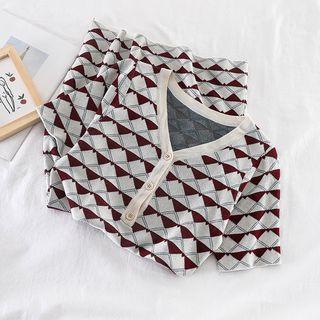 V-neck Short-sleeve Knit Dress Almond - One Size
