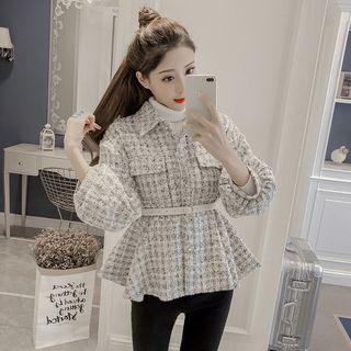3/4-sleeve Tweed Buttoned Jacket