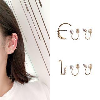 Set Of 3: Alloy Faux Pearl Earring (assorted Designs) 1 Pair - Set - 3 Piece - One Size