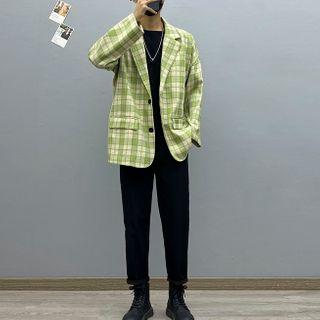 Plaid Blazer / Straight Leg Pants / Long-sleeve T-shirt