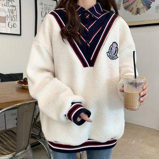 Faux Shearling Paneled Sweatshirt White - One Size