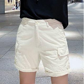 High-waist Denim Cargo Shorts