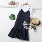 Set: V-neck Short-sleeve T-shirt + V-neck Spaghetti Strap Dress
