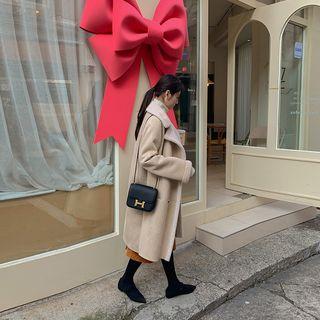 Double-breasted Faux-shearling Coat Beige - One Size