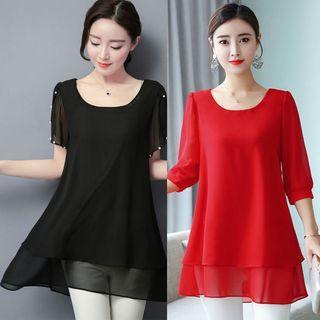 Puff-sleeve Faux Pearl Blouse (various Designs)