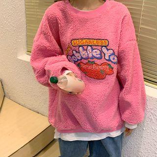Long-sleeve Fleece Printed Sweatshirt Pink - One Size