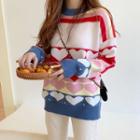 Multicolor Heart-patterned Sweater Blue - One Size