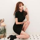 Contrast-trim Short-sleeve Bodycon Dress