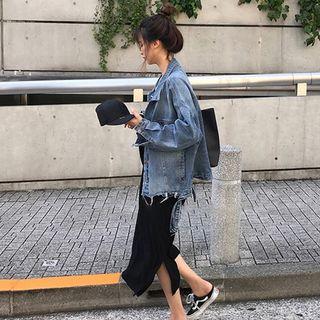 Set: Half-zip Hooded Dress + Denim Jacket