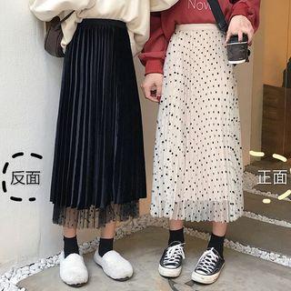 Reversible Dotted Mesh Midi Accordion Pleated Skirt