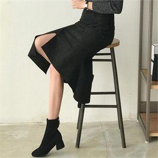 Asymmetric Faux-suede Midi Skirt