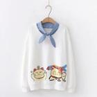 Fortune Cat Print Mock Two-piece Pullover
