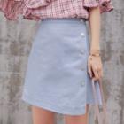 Asymmetric Buttoned A-line Mini Denim Skirt
