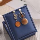 Non-matching Pom Pom Drop Earring 1 Pair - 925 Silver - As Shown In Figure - One Size