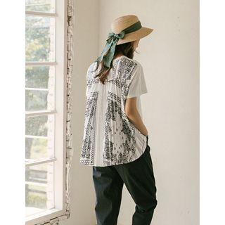 Pleated Patterned-panel T-shirt