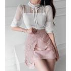 Inset Mock-neck Lace Blouse Knit Top