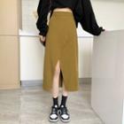 High Waist Plain Slit Midi Skirt