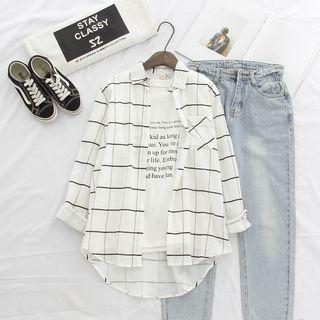 Windowpane Check Shirt White - One Size
