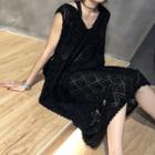Sleeveless Midi Lace Dress Black - One Size
