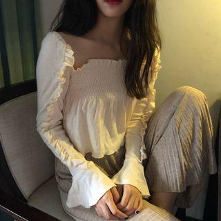 Ruffled-trim Blouse White - One Size