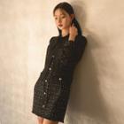 Tie-neck Sheer-panel Tweed Dress