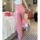 Mid-waist Heart Pocket Straight Leg Jeans